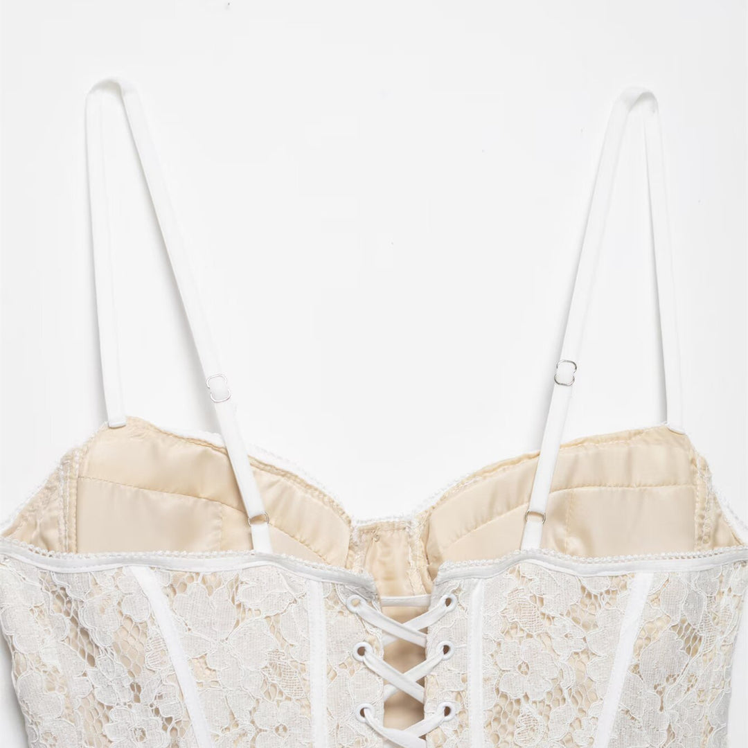 Damen Spitze Corsage Top mit verstellbaren Trägern und Schnürung R&B