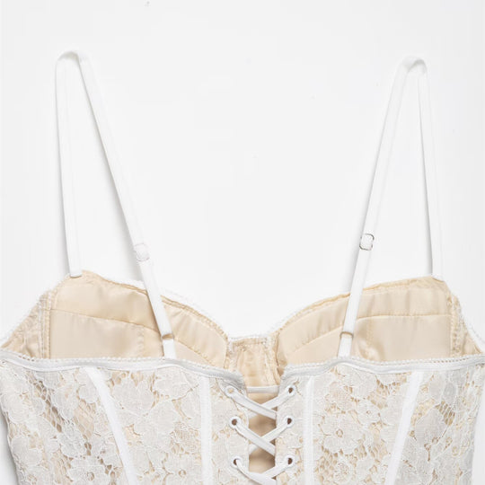 Damen Spitze Corsage Top mit verstellbaren Trägern und Schnürung R&B