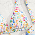 Damen Triangel-Bikini mit buntem Blumenmuster und verstellbaren Trägern R&B