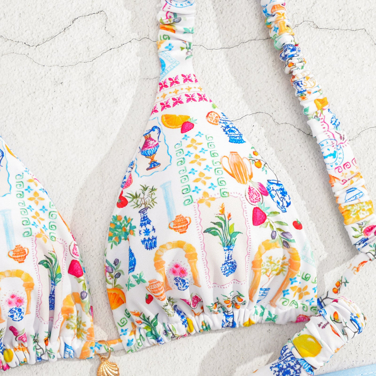 Damen Triangel-Bikini mit buntem Blumenmuster und verstellbaren Trägern R&B