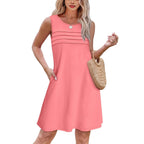 Damen Sommerkleid mit eleganter Faltenstruktur und praktischen Eingrifftaschen R&B