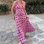 Damen Elegantes Maxikleid mit Punkten und tiefem V-Ausschnitt R&B