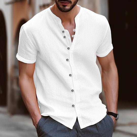 Herren lässiges Kurzarmhemd mit Knopfdetails R&B