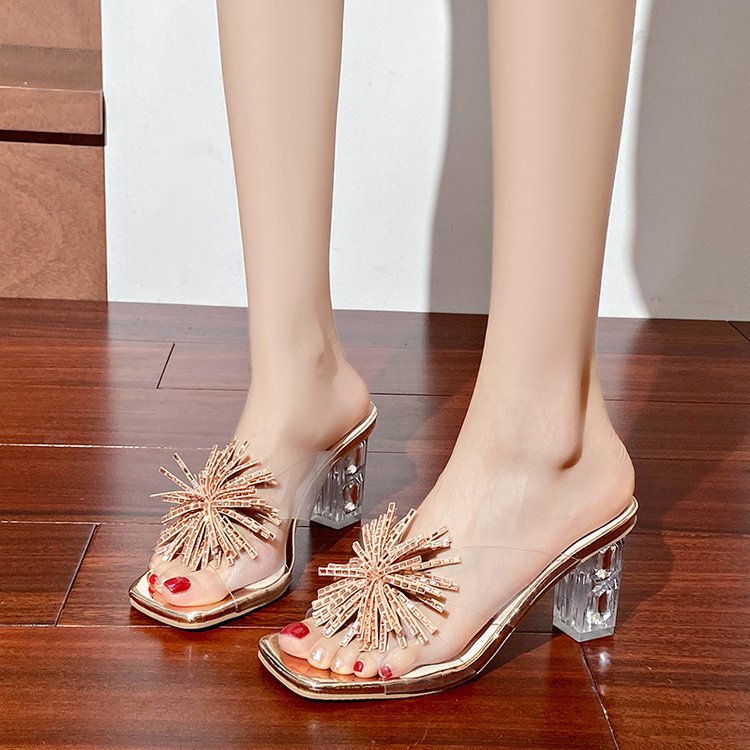 Damen glamouröse Mules mit funkelndem Blumenakzent R&B