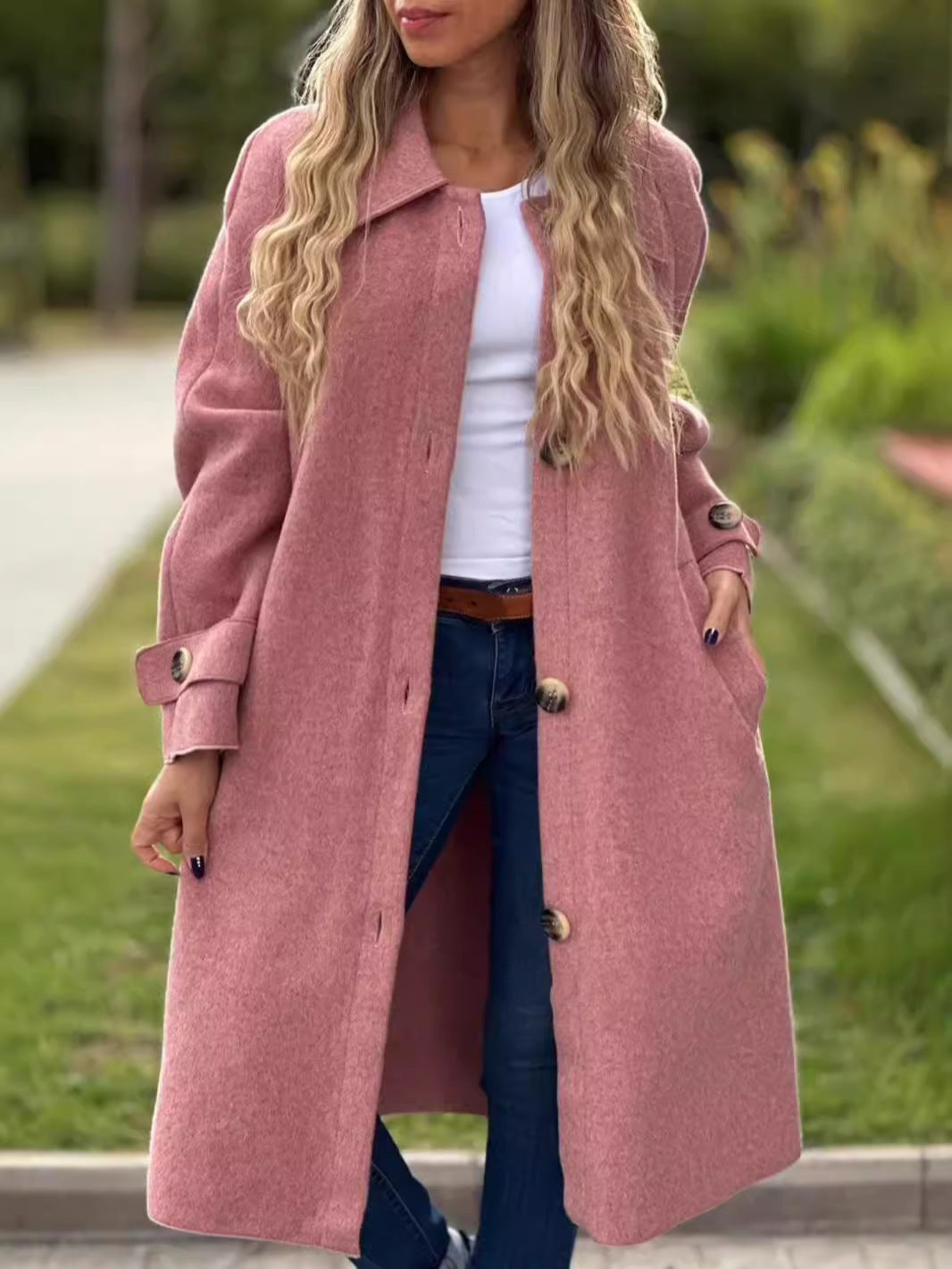 R&B | Langer Mantel Lässige Passform Knopfverschluss Klassischer Windbreaker-Stil