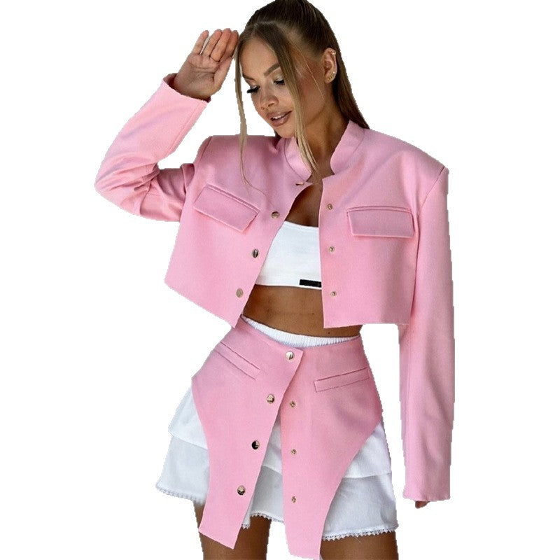 Damen modisches Crop-Jackenkleid-Set R&B