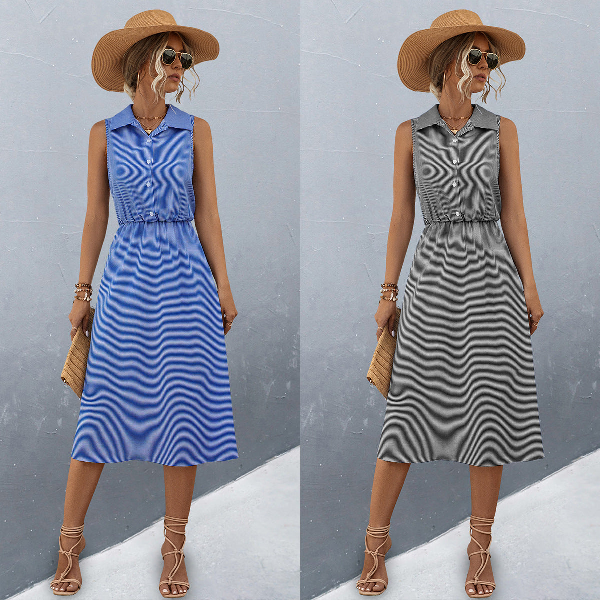 Damen Schickes Hemdblusenkleid mit tailliertem Gürtel und femininer Silhouette R&B