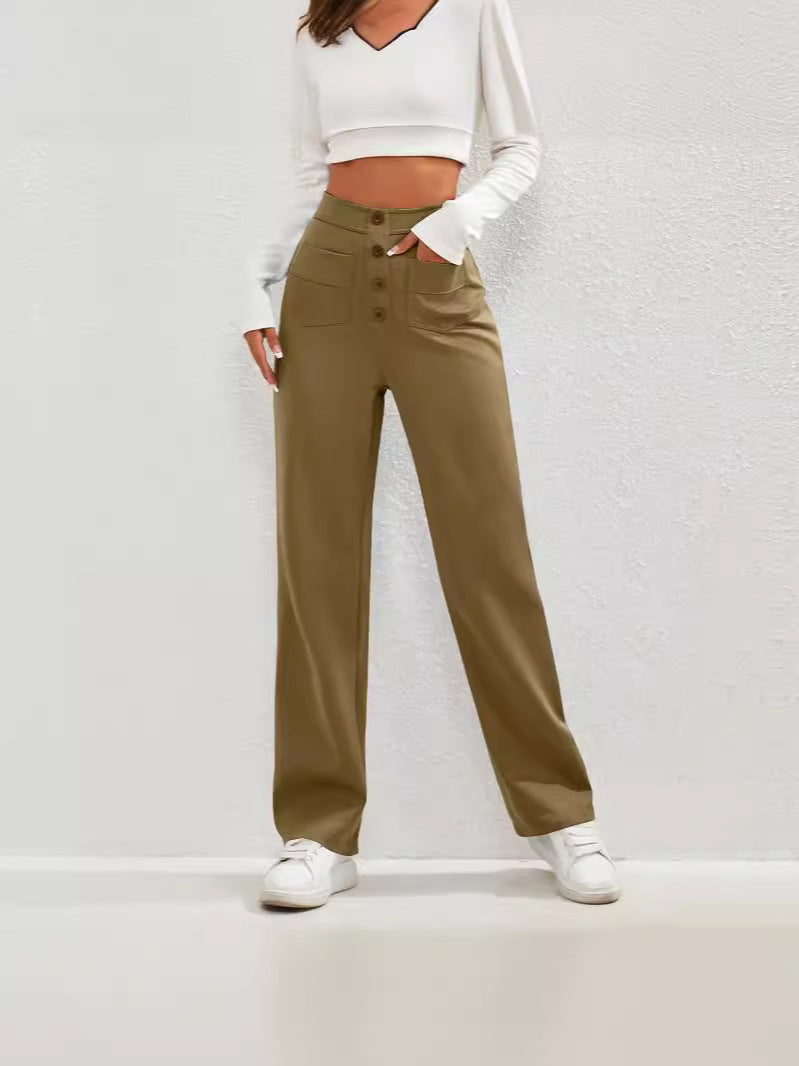 Damen Hochtaillierte Chinohosen mit Knopfleiste R&B