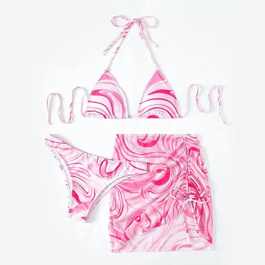 Damen Bikini-Set mit gerafftem Rock und Triangel-Oberteil R&B