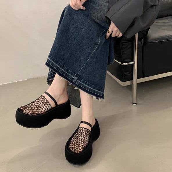 Damen Plattform-Mules mit durchlöchertem Netzdesign und komfortabler Sohle R&B