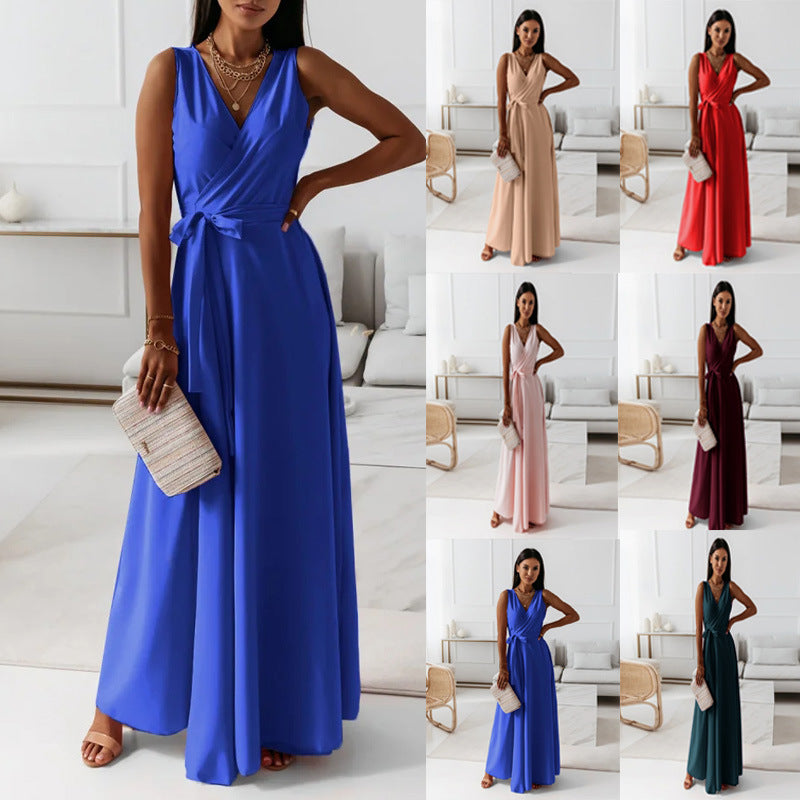 Damen Maxikleid mit elegantem Wickel-Design und schwingendem Rock R&B