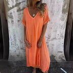 Damen Leichtes Sommerkleid mit V-Ausschnitt und weiten Ärmeln R&B