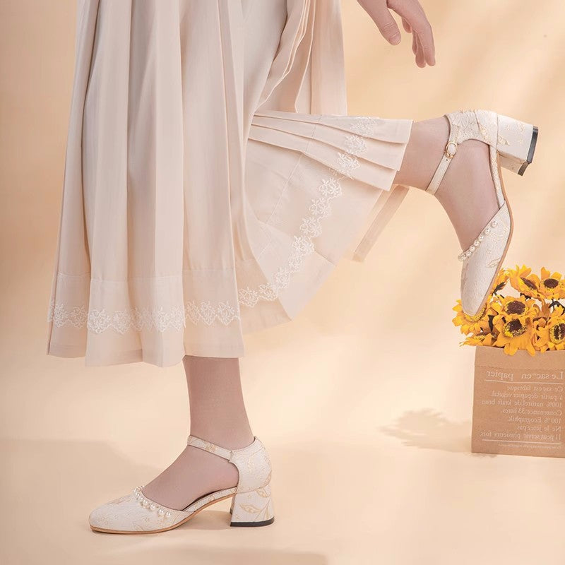 Damen feine Pumps mit Perlenverzierung und transparentem Blockabsatz R&B