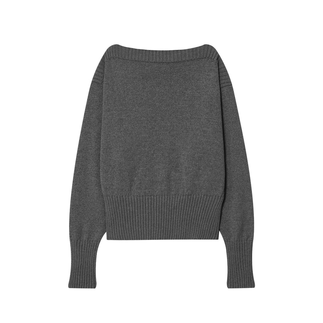 Damen legerer Strickpullover mit breitem Kragen und kontrastierenden Bündchen R&B