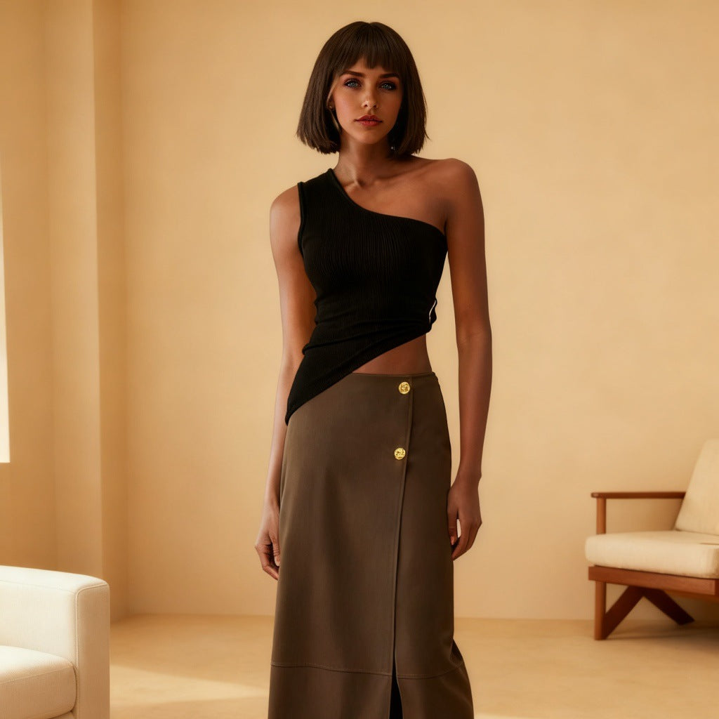 Damen One-Shoulder Top mit eleganter Drapierung und figurbetontem Schnitt R&B