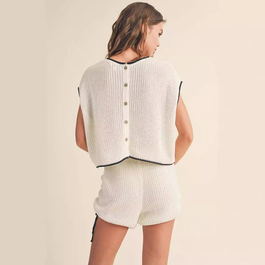 Damen Strickshorts-Set mit kontrastierenden Details und lockerem Schnitt R&B