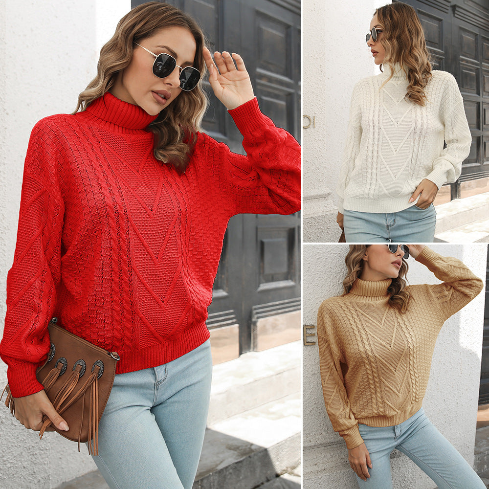 Damen Strickpullover mit strukturiertem Zopfmuster und Rollkragen R&B