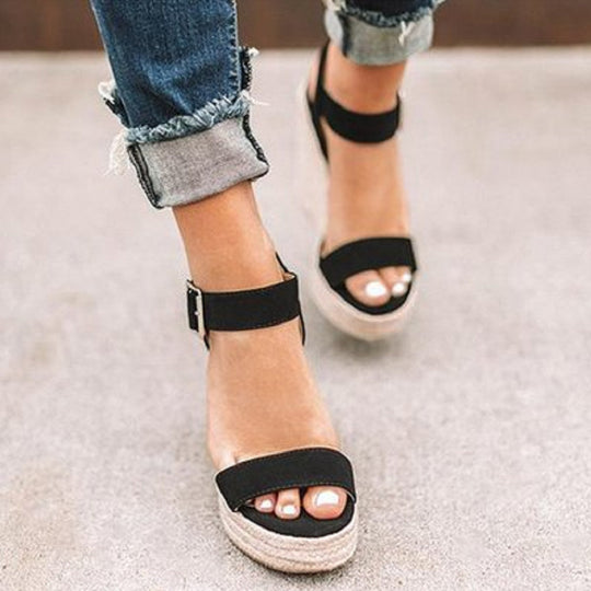 Damen Wedge-Sandalen mit geflochtenem Jute-Detail und verstellbarem Riemen R&B