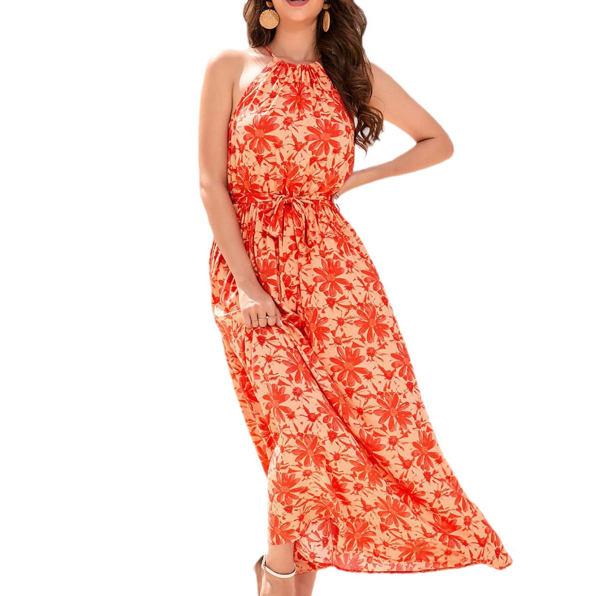 Damen Maxikleid mit floralem Muster und elastischem Taillenband R&B