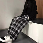 Damen weite Karohose mit Gummizug und anpassbarem Kordelzug R&B