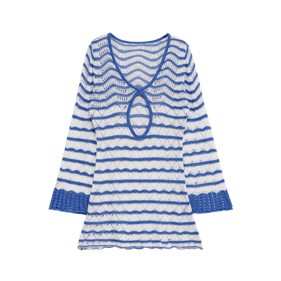 Damen Strickoberteil mit modernem Wellenmuster und schickem Cut-Out R&B