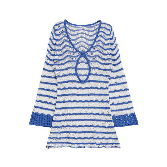 Damen Strickoberteil mit modernem Wellenmuster und schickem Cut-Out R&B