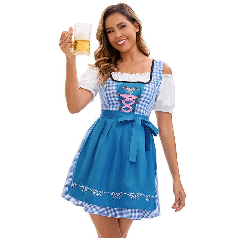 Damen nan traditionelles Oktoberfest Dirndlkleid mit geschnürtem Mieder und bestickter Schürze R&B