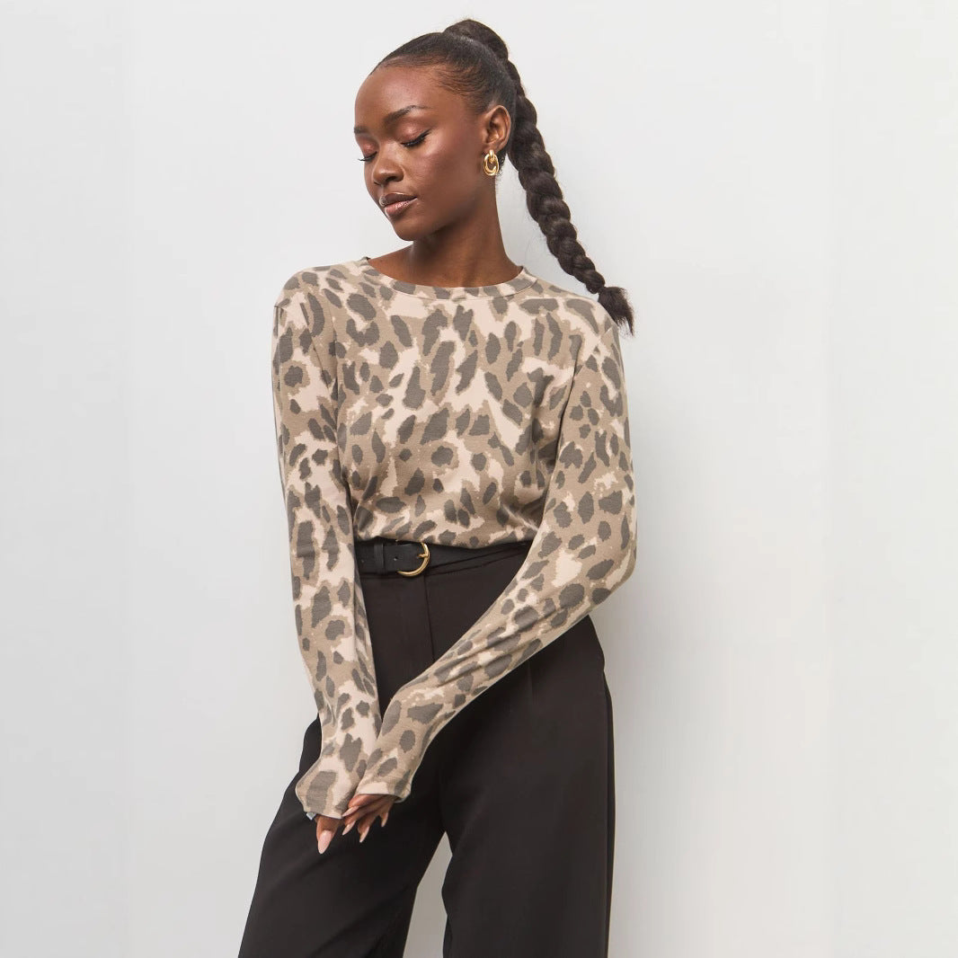 Damen Langarm-Shirt mit modernem Leo-Print und weichem Griff R&B
