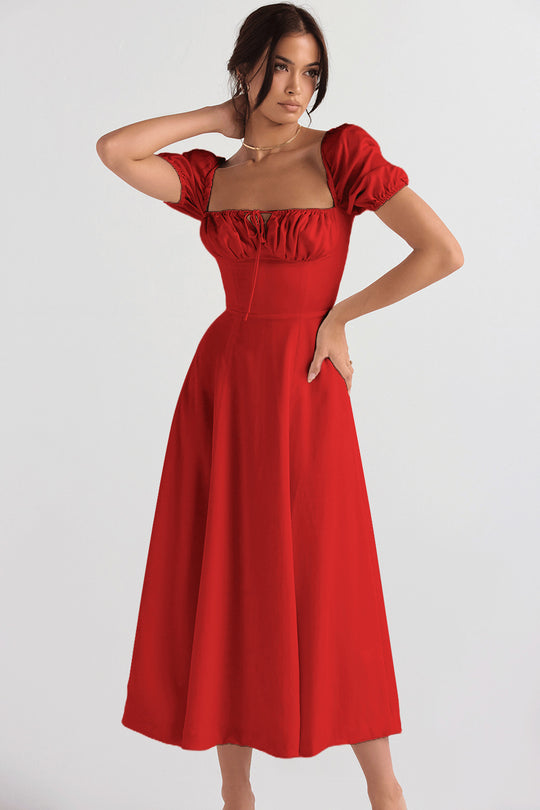Damen Midi-Kleid mit gerafftem Oberkörper und ausgestelltem Rock R&B