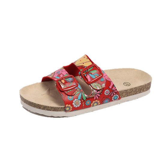 Damen modische Zehentrenner-Sandalen mit floralem Design und anatomischem Fußbett R&B