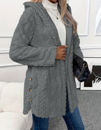 Damen Gemütlicher Hoodie-Mantel aus Teddy-Fleece R&B