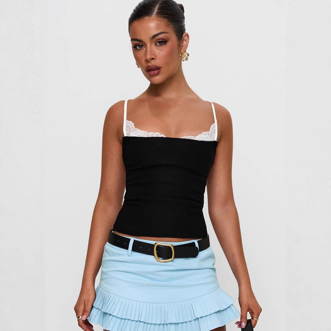 Damen Polka Dots Bustier-Top mit Spitzenakzenten R&B