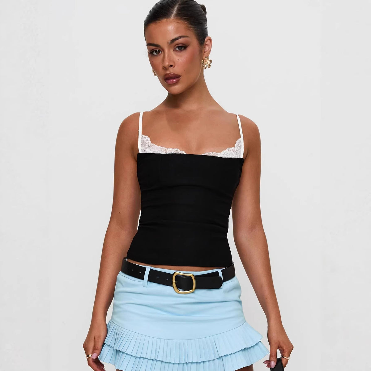 Damen Polka Dots Bustier-Top mit Spitzenakzenten EB