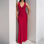 Damen Figurumspielendes Maxikleid mit elegantem V-Ausschnitt und Raffungen