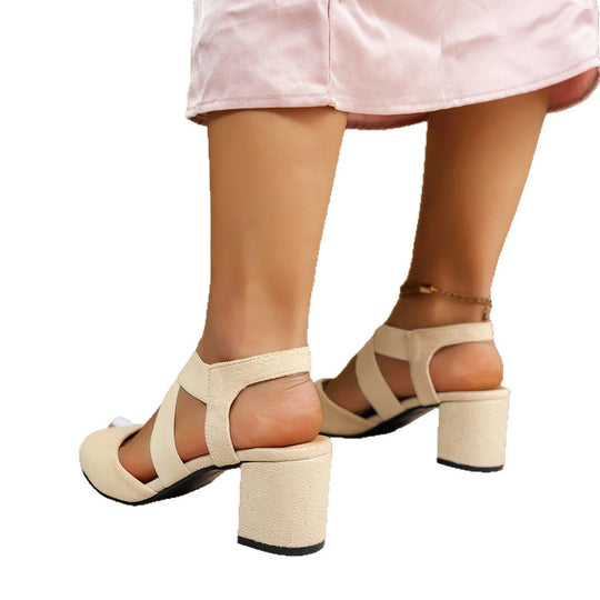 Damen elegante Riemensandalen mit blockiertem Absatz und dekorativem Riemendesign R&B