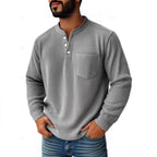 Herren nan thermisches Waffelstrick-Henleyshirt mit Stehkragen Brusttasche und geripptem Komfortschnitt R&B