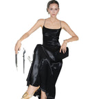 Damen elegantes Maxikleid aus fließendem Satin mit Spaghettiträgern R&B