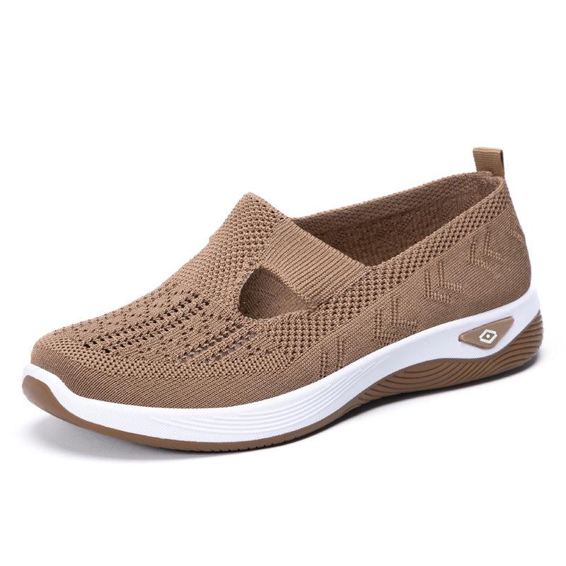 Damen Bequeme Slip-On Freizeitschuhe mit atmungsaktivem Strickoberteil R&B