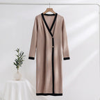 Damen eleganter Strickmantel mit Knopfdetails und V-Ausschnitt R&B