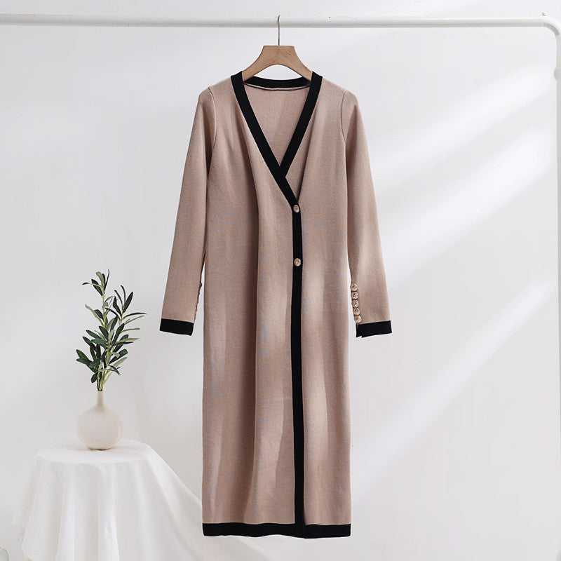 Damen eleganter Strickmantel mit Knopfdetails und V-Ausschnitt R&B