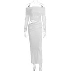 Damen Maxi-Kleid mit schulterfreiem Design und eleganter Drapierung R&B