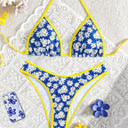 Damen Blumenmuster Bikini-Set mit verstellbaren Trägern und hohem Beinausschnitt R&B