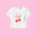 Damen Crop-Top mit fröhlichem Kirschmotiv und Schleifendruck R&B