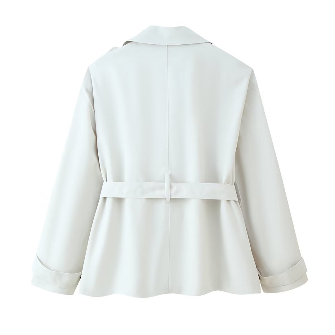 Damen modische Übergangsjacke mit Taillengürtel und funktionalen Knöpfen R&B