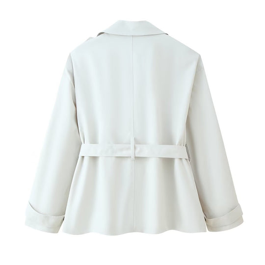 Damen modische Übergangsjacke mit Taillengürtel und funktionalen Knöpfen R&B
