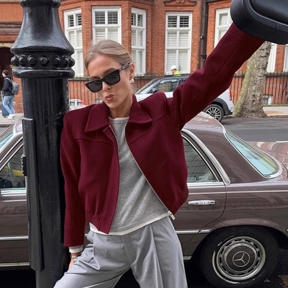 Damen Cropped Fleecejacke mit Stehkragen und Reißverschluss R&B