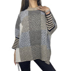 Damen asymmetrischer Strickpullover mit Zickzackmuster R&B