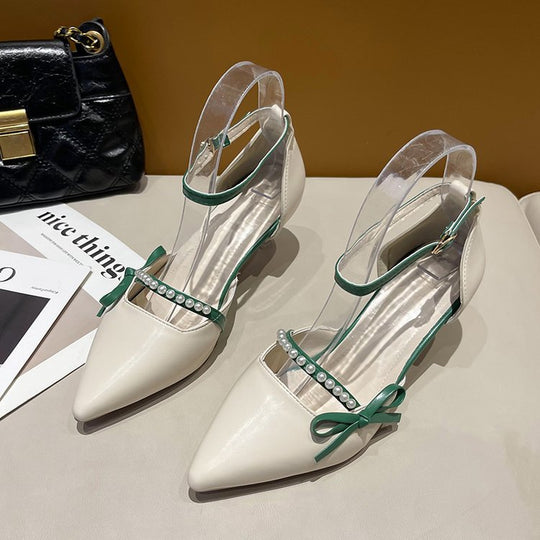 Damen elegante Pumps mit transparentem Fesselriemen und dekorativen Perlen R&B
