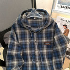Damen Karo-Hemdjacke mit Kapuze
