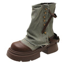 Damen Modische Chunky Stiefeletten mit dekorativem Riemen und robustem Profil R&B